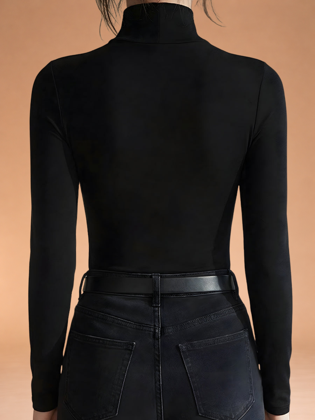 Sheer-Yoke Turtleneck Long-Sleeve Top