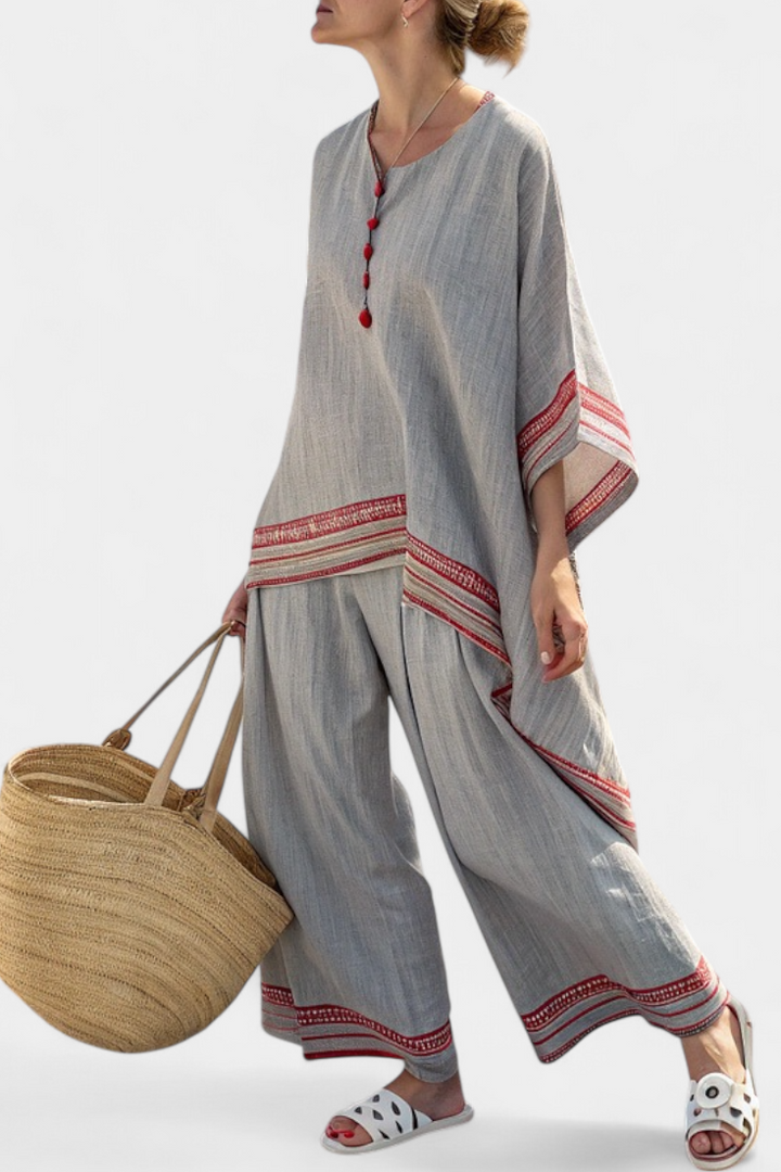 Daelric | Sophisticated Asymmetrical Blouse & Ethnic Wide-Leg Pants
